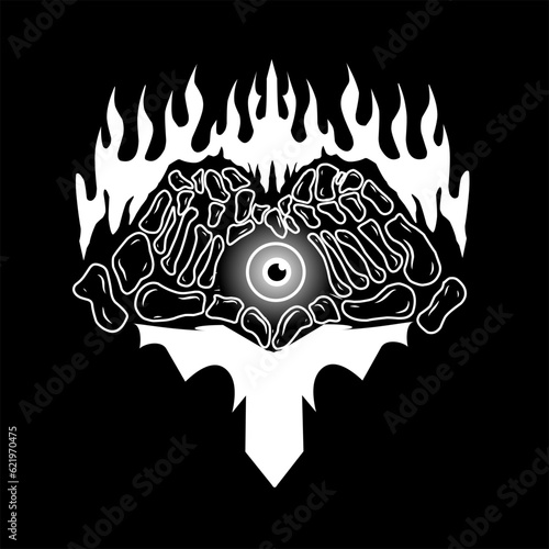 Illustration of finger bones forming a heart symbol. Hand drawn on a clean background