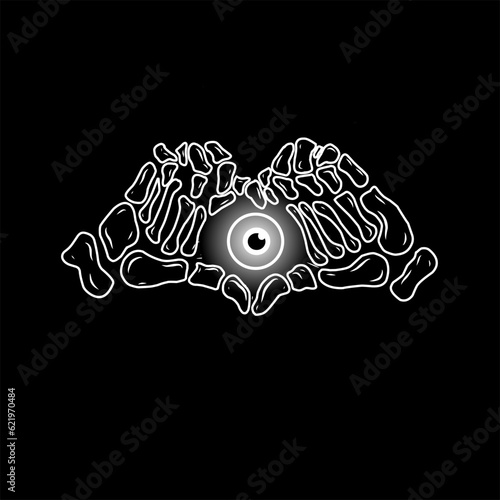 Illustration of finger bones forming a heart symbol. Hand drawn on a clean background