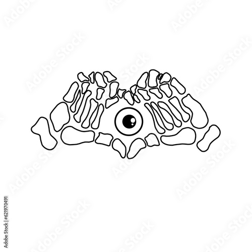 Illustration of finger bones forming a heart symbol. Hand drawn. 
