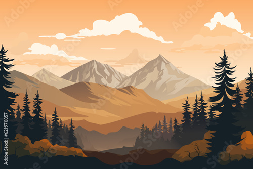 Beautiful landscape. Wonderful landscape of forest and mountains. Autumn in the mountains. The concept of travel, hiking, outdoor activities and adventure.
