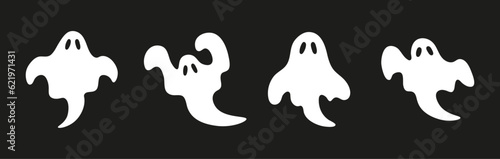 Set of white cartoon ghosts for Halloween. Vector illustration