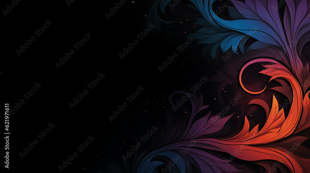 Empty modern dark banner. Black postcard with ornament border. Background with copy space. Generative AI Empty modern dark banner. Black postcard with ornament border. Background with copy space. Generative AI