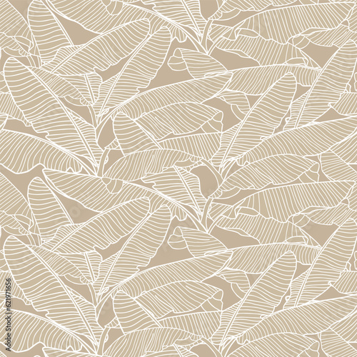 Tropical banana leaves seamless pattern, banana leaf vector background