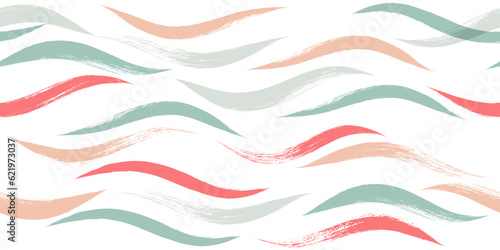 Seamless Wave Pattern, Hand drawn pink vector background. Wavy girly brush stroke, curly grunge paint lines, watercolor illustration