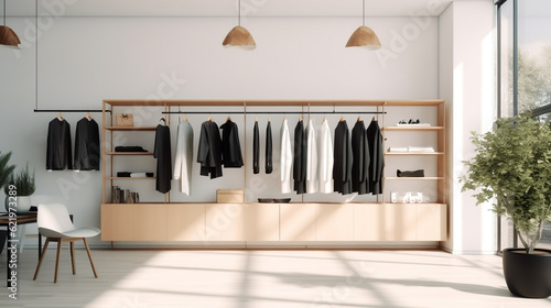 Minimal interior style men's fashion shop, Generative Ai photo