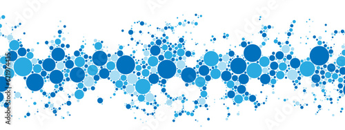 Vector abstract blue mosaic background frame. Texture of intertwining dots, balls, circles. Chaotic hypnosis pattern. Banner for presentations, technology, business, medicine, computer screensaver