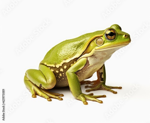 Rana esculenta. Green (European or water) frog on white background. Created with Generative AI technology.