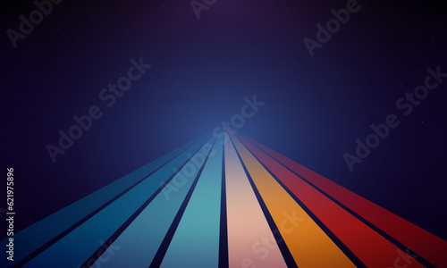 Retrowave, synthwave, vaporwave illustration with laser grid landscape in the starry space, Vintage Striped Backgrounds, Posters, Banner Samples, Retro Colors from the 1970s 1980s, 70s, 80s, 90s.