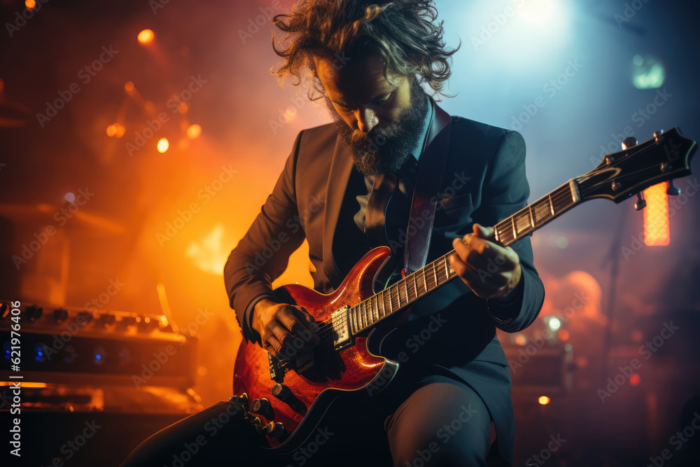 Obraz premium Euphoric Concert Spectacle. Vibrant Atmosphere with Lights, Smoke, and Electrifying Artist
