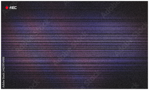 Retro CCTV or VHS video white noise background texture with red recording indicator. Vintage horizontal scanlines with vignette border. Grungy distressed horror film backdrop 8k 16:9 3D rendering 