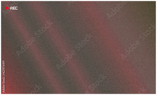 Retro CCTV or VHS video white noise background texture with red recording indicator. Vintage horizontal scanlines with vignette border. Grungy distressed horror film backdrop 8k 16:9 3D rendering 