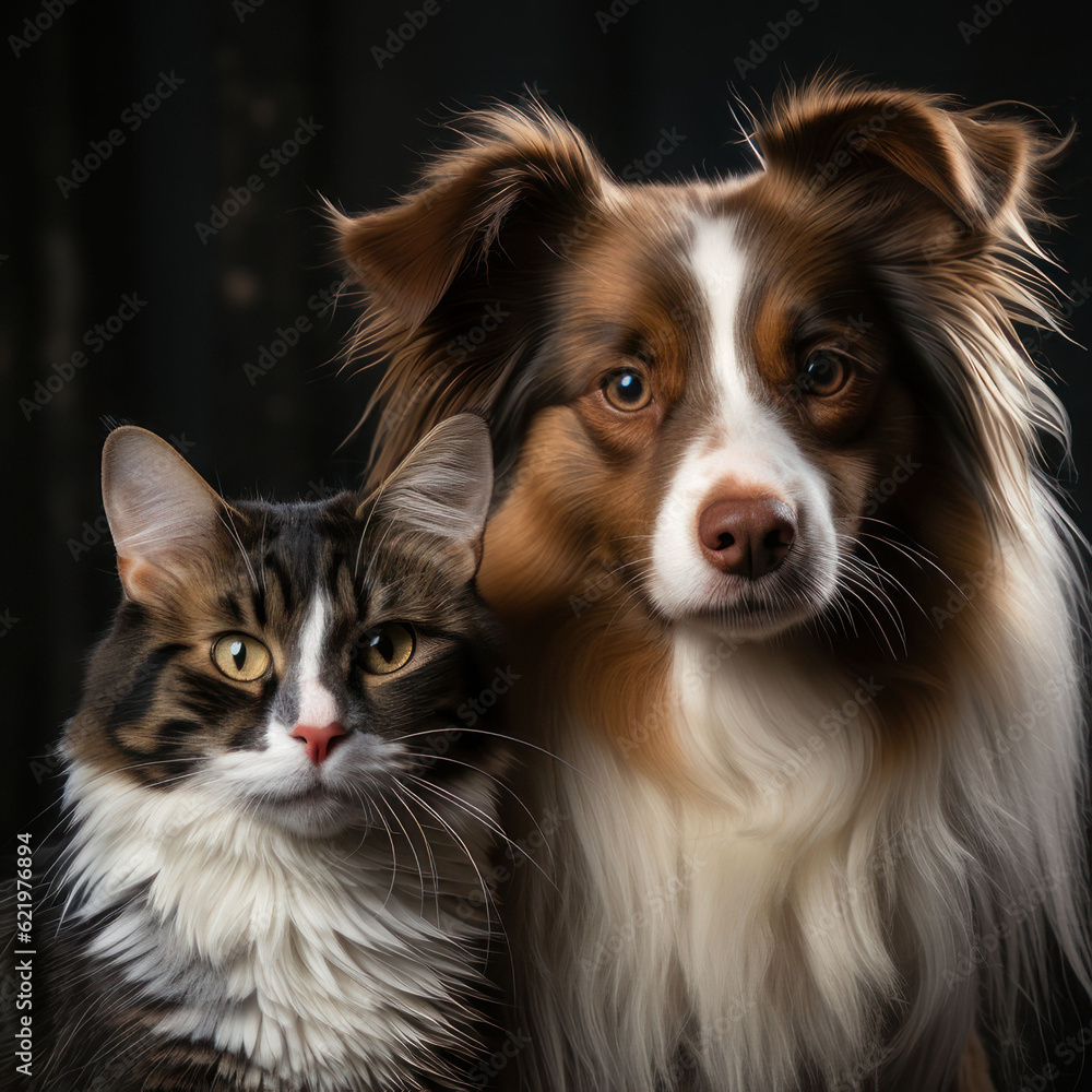Cat and dog, animal friendship. AI generative. Cat and dog, animal friendship. AI generative.