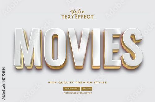 Movies White Golden 3d text editable text effect style