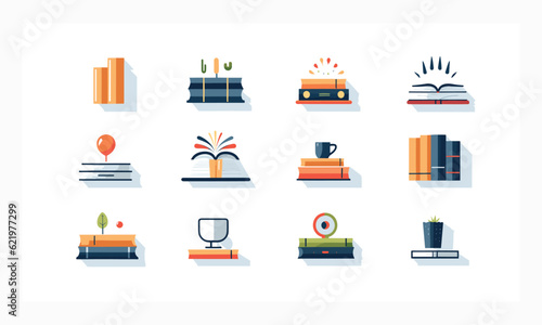symbols about books on a white foundation with editable stroke