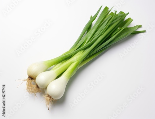 Green onion isolated on the white background. Created with Generative AI technology.