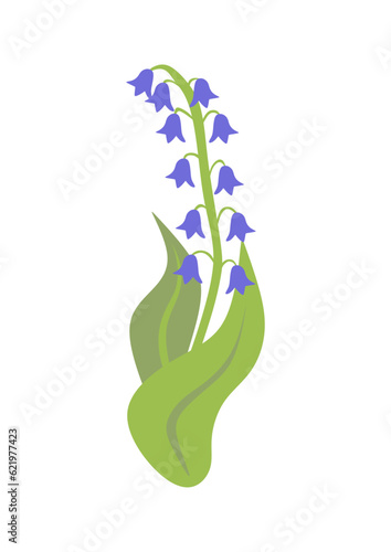 branch blue hand Campanula bell on white background, isolated vector