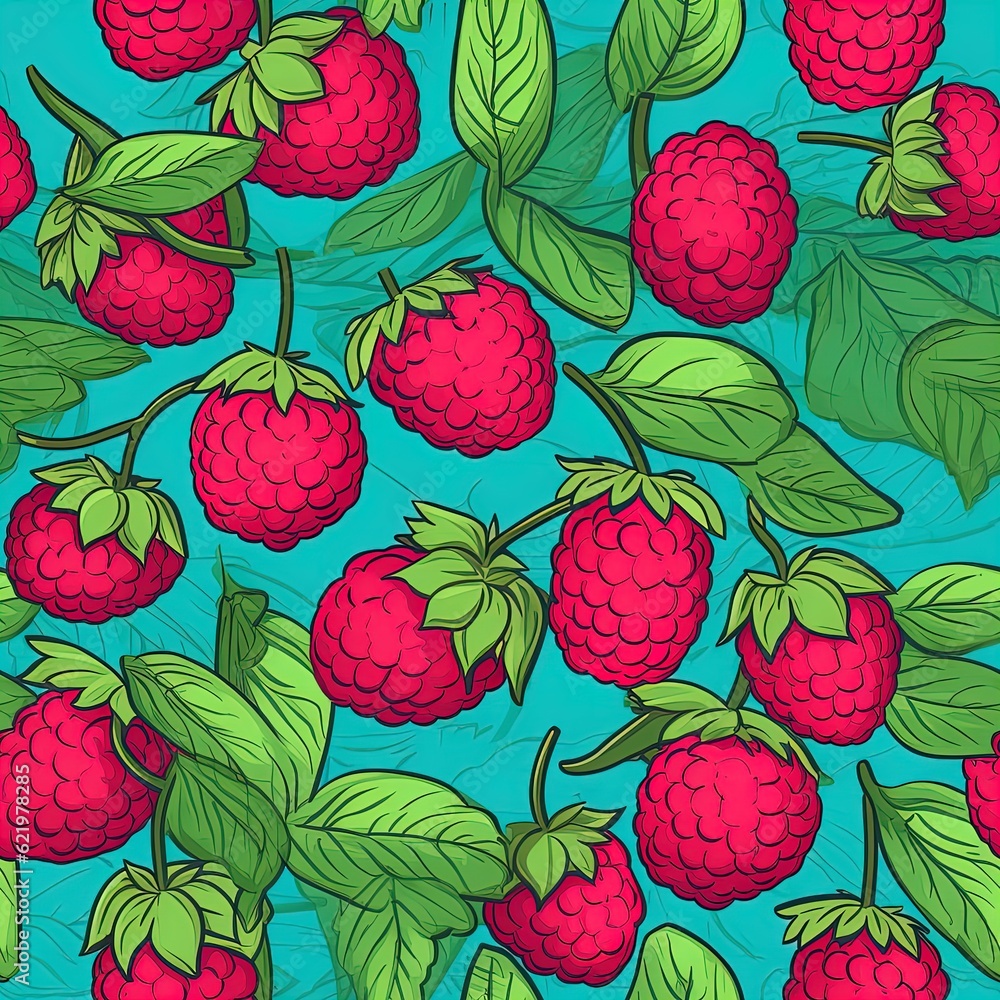 Raspberry pattern on a white background.Generative AI Raspberry pattern on a white background.Generative AI