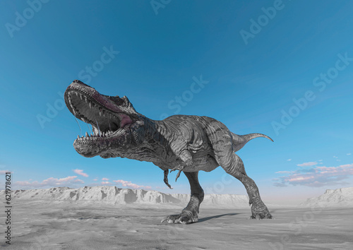 tyrannosaurus is angry on sunset desert cool view © DM7