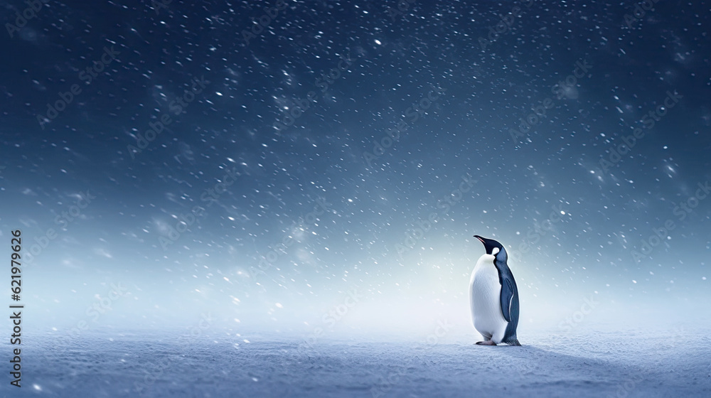 Obraz premium King penguin on color background, copy space