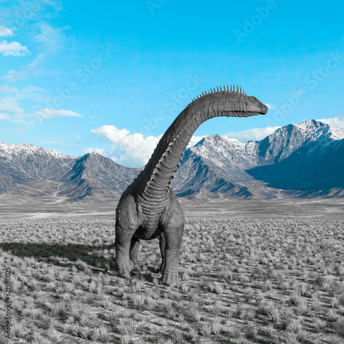alamosaurus is looking for the others in the plains and mountains