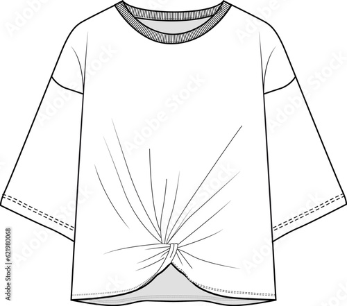 Fashion Crew neck Drop Shoulder front twist top
