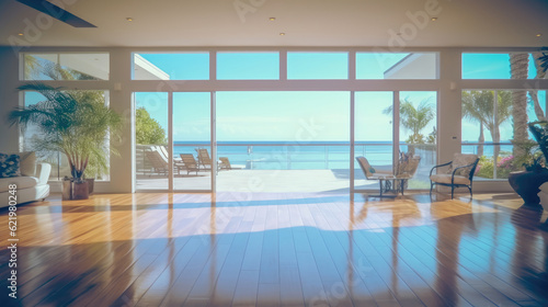 Modern and elegance villa interior with a Wonderful view of the ocean © didiksaputra