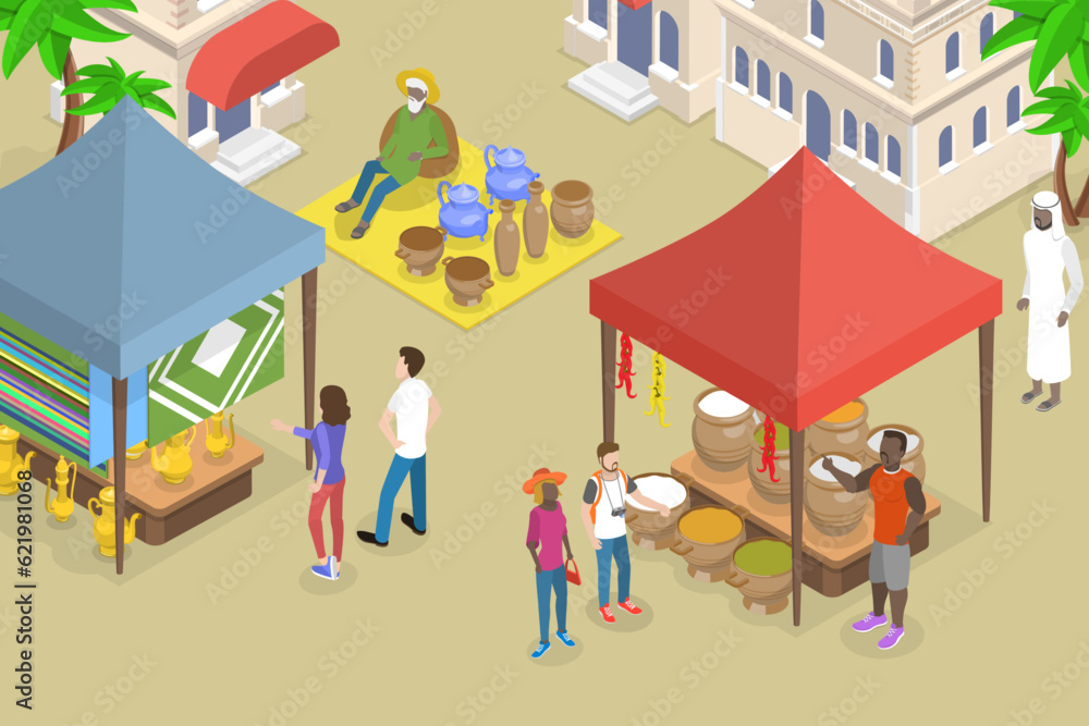 3D Isometric Flat Vector Conceptual Illustration of Arabic Bazaar, Middle Eastern Street Trade 3D Isometric Flat Vector Conceptual Illustration of Arabic Bazaar, Middle Eastern Street Trade