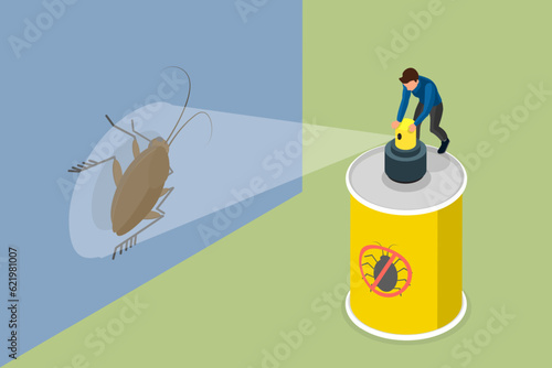 3D Isometric Flat Vector Conceptual Illustration of Pest Control, Spray Against Ticks