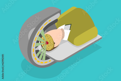 3D Isometric Flat Vector Conceptual Illustration of Gamma Tumor Cancer Treat Exam, X-ray MRI