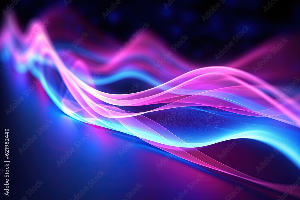 Naklejka premium abstract futuristic background with pink blue purple glowing neon moving high speed wave lines honeycomb and bokeh lights. Data transfer concept Fantastic wallpaper