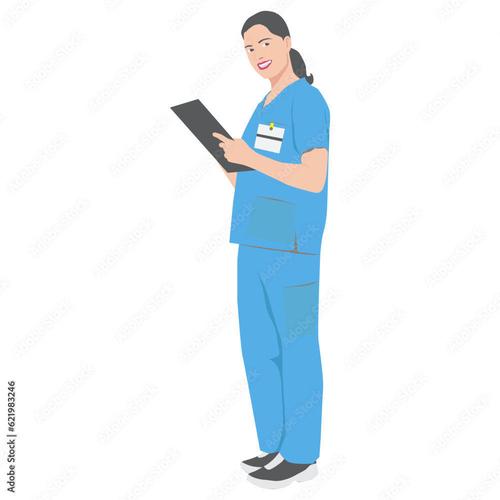 standing female nurse writing on medical record vector illustration standing female nurse writing on medical record vector illustration