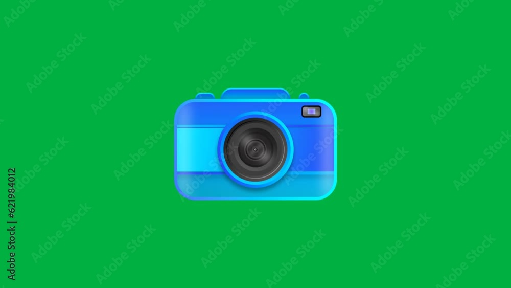 blue camera animation on green screen. concept for world photography day. blue camera animation on green screen. concept for world photography day.