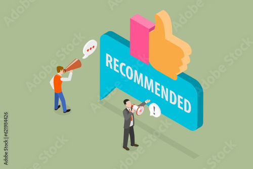 3D Isometric Flat Vector Conceptual Illustration of Recommend Sign, Endorsed Banner