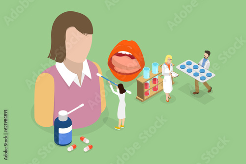 3D Isometric Flat Vector Conceptual Illustration of Otolaryngology, Treating Diseases of Ear, Nose, Throat