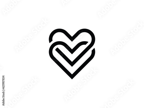 two love or double love heart romance logo design