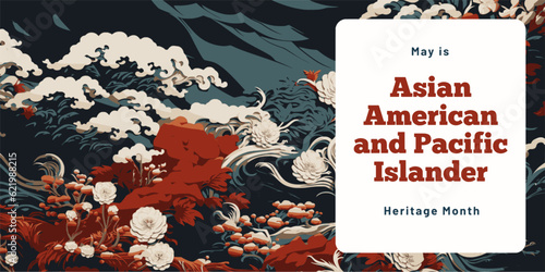 Waves in tropical colors and asian patterns, banner for Asian American and Pacific Islander Heritage Month (APAHM) in may	