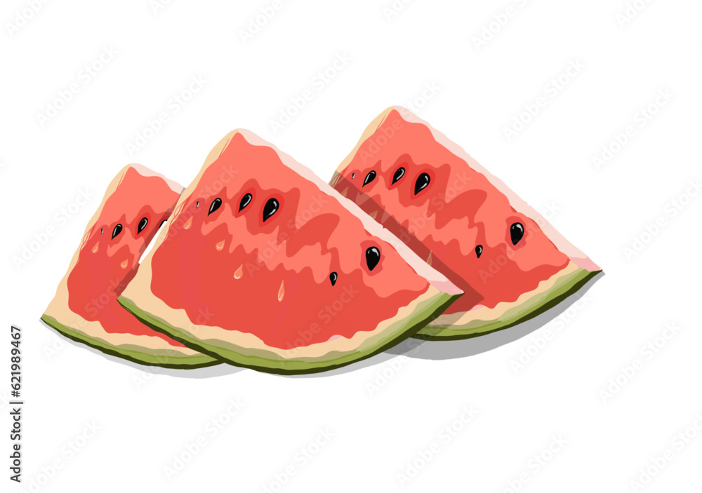 three slices of watermelon on a white background three slices of watermelon on a white background