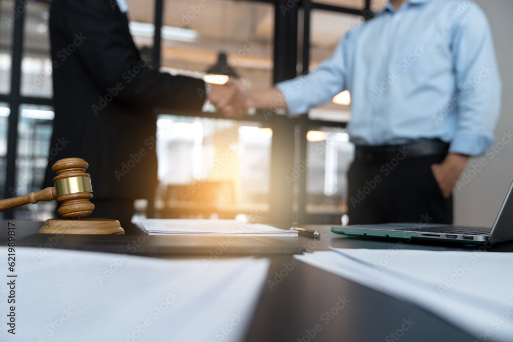 businessman lawyer standing handshake congratulating agreement businessman lawyer standing handshake congratulating agreement