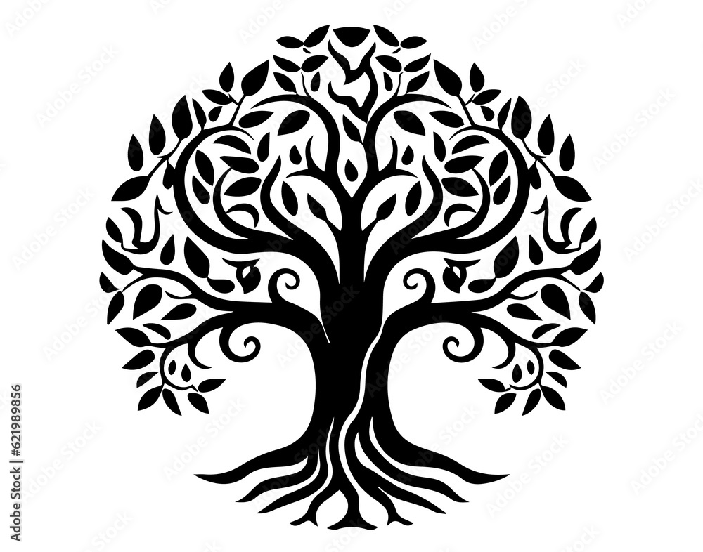 Fotografie Trees Ecology Symbol Vector Vyaz Pattern Ink Ancient Logo Foliage