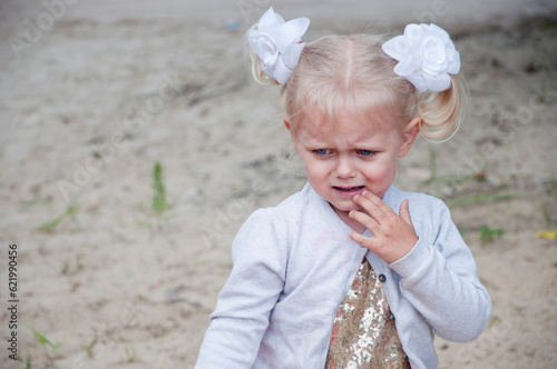 childrens day. happy childhood. small child girl outdoor. little kid. preteen daughter has birthday. Troubled child seeking solace in their sorrow. copy spac photo