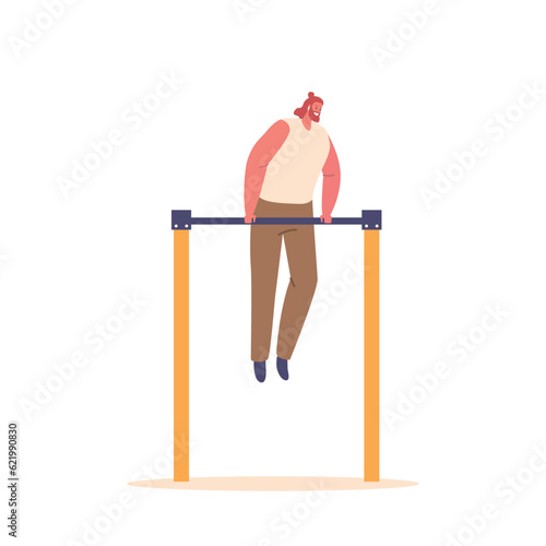 Strong Calisthenics Athlete Character Performs Powerful Pull-up On The Bar, Showcasing Impressive Upper Body Strength