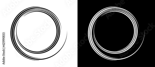 Circle abstract background with lines in spiral. Illusion of dynamic transition. Black lines on a white background and white lines on the black side.