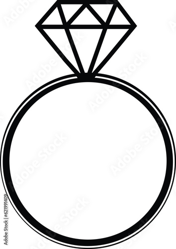 Vector illustration of a black diamond engagement ring on isolated white background.