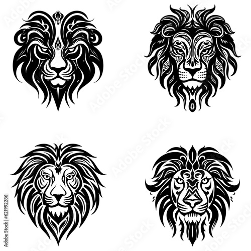 Minimalist Tribal bald lion face only black color vector