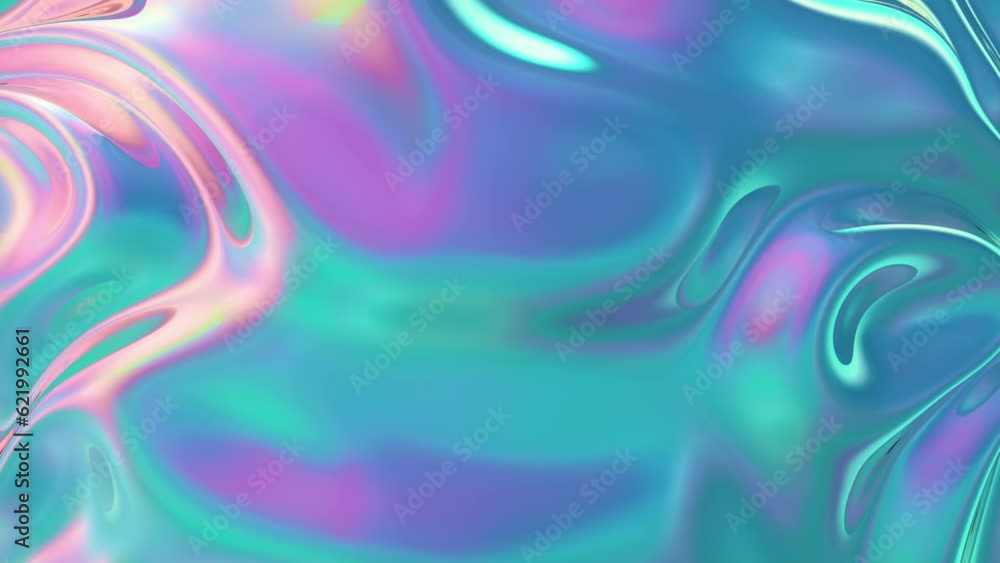 3D Animation - Abstract colorful background of a looping animated iridescent reflective material with swirling texture