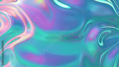 3D Animation - Abstract colorful background of a looping animated iridescent reflective material with swirling texture