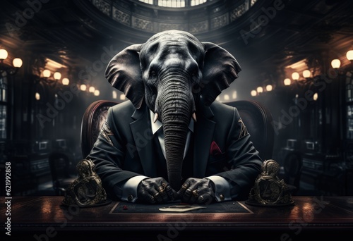 Animal elephant play poker blackjack in a casino, fantasy © Gizmo