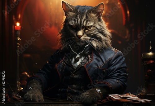 Animal cat play poker blackjack in a casino  fantasy