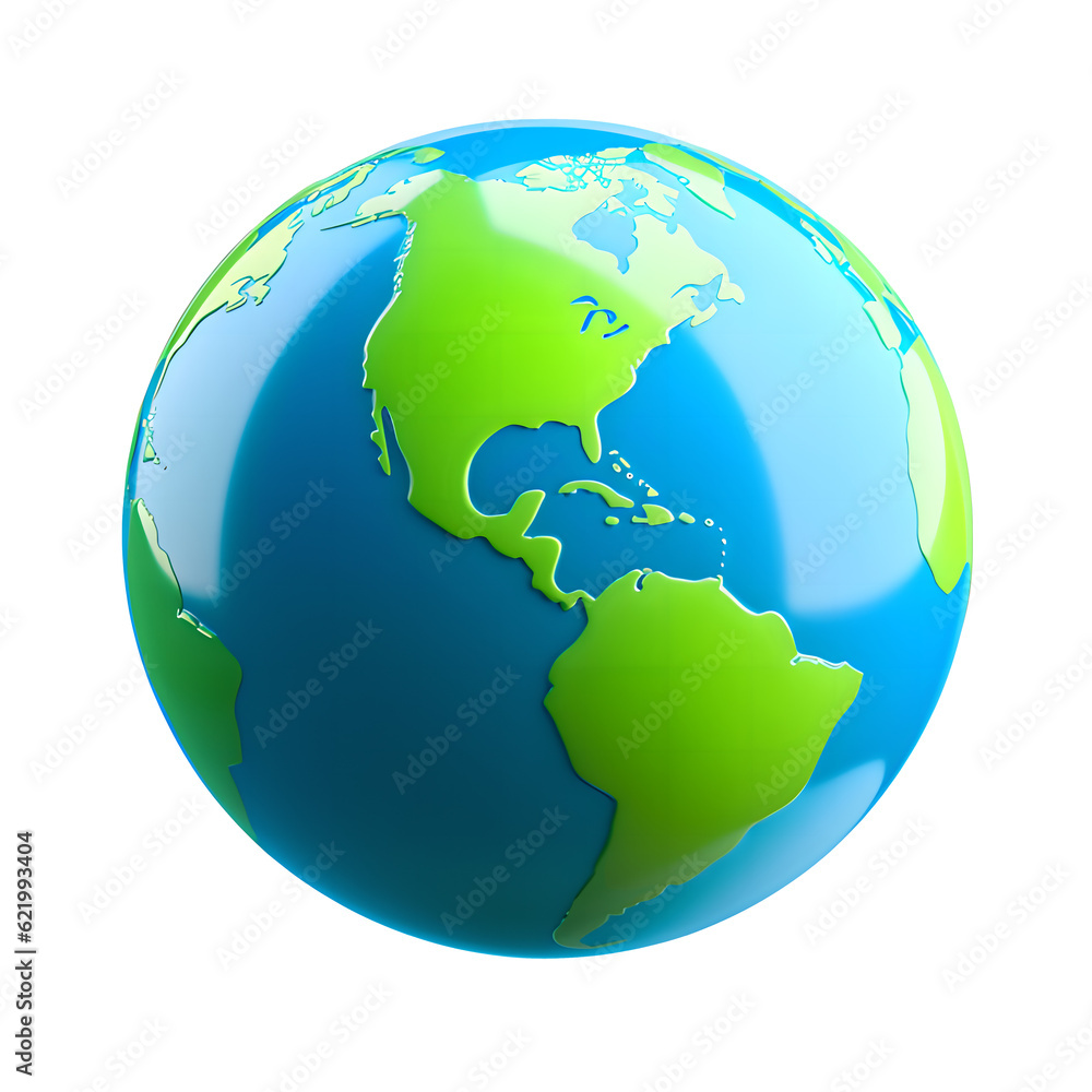 3D of Planet World Earth Globe Realistic Sculpted Plastic Highly Detail Transparent Background
