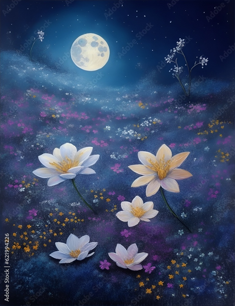 Glittering flowers under the moonlight